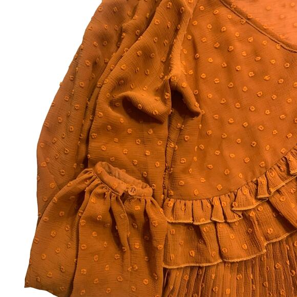 NWT Lulus Rust Orange Swiss Dot Ruffled Long Sleeve Top Size XS - Picture 3 of 9